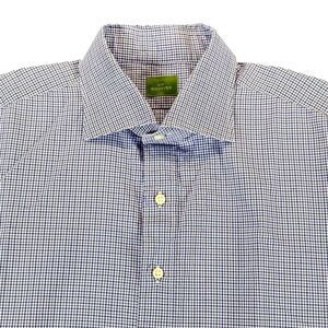 Sid Mashburn Sz L Mens Short Sleeve Button Down Shirt Mini Gingham Plaid Cotton